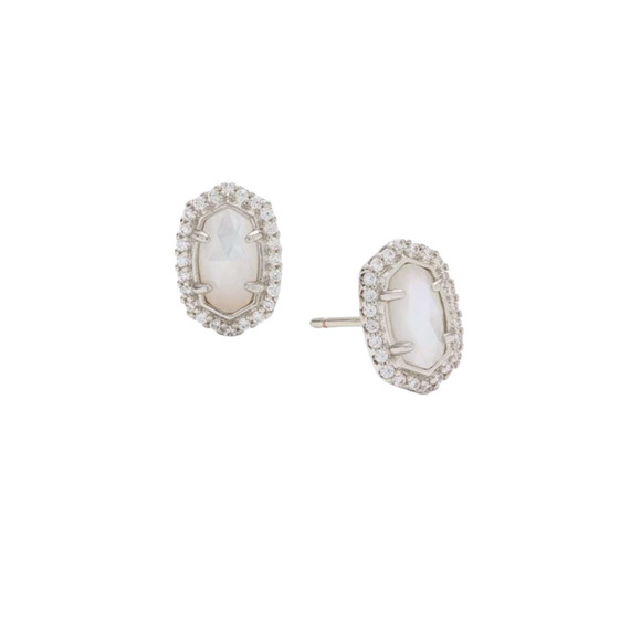 NWT! Kendra Scott Cade Silver Stud Earrings in Ivory Mother-of-Pearl - Picture 3 of 6